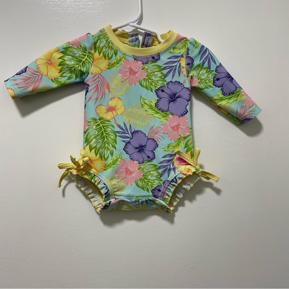 Ruffle Butts Yellow and Green Rashguard Swimwear - Picture 1 of 4